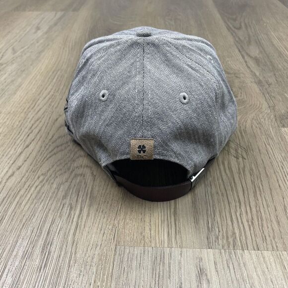Black Clover Hat Cap Strap Back Gray Topgolf Patch Leather Adjustable Mens Golf - Picture 5 of 9